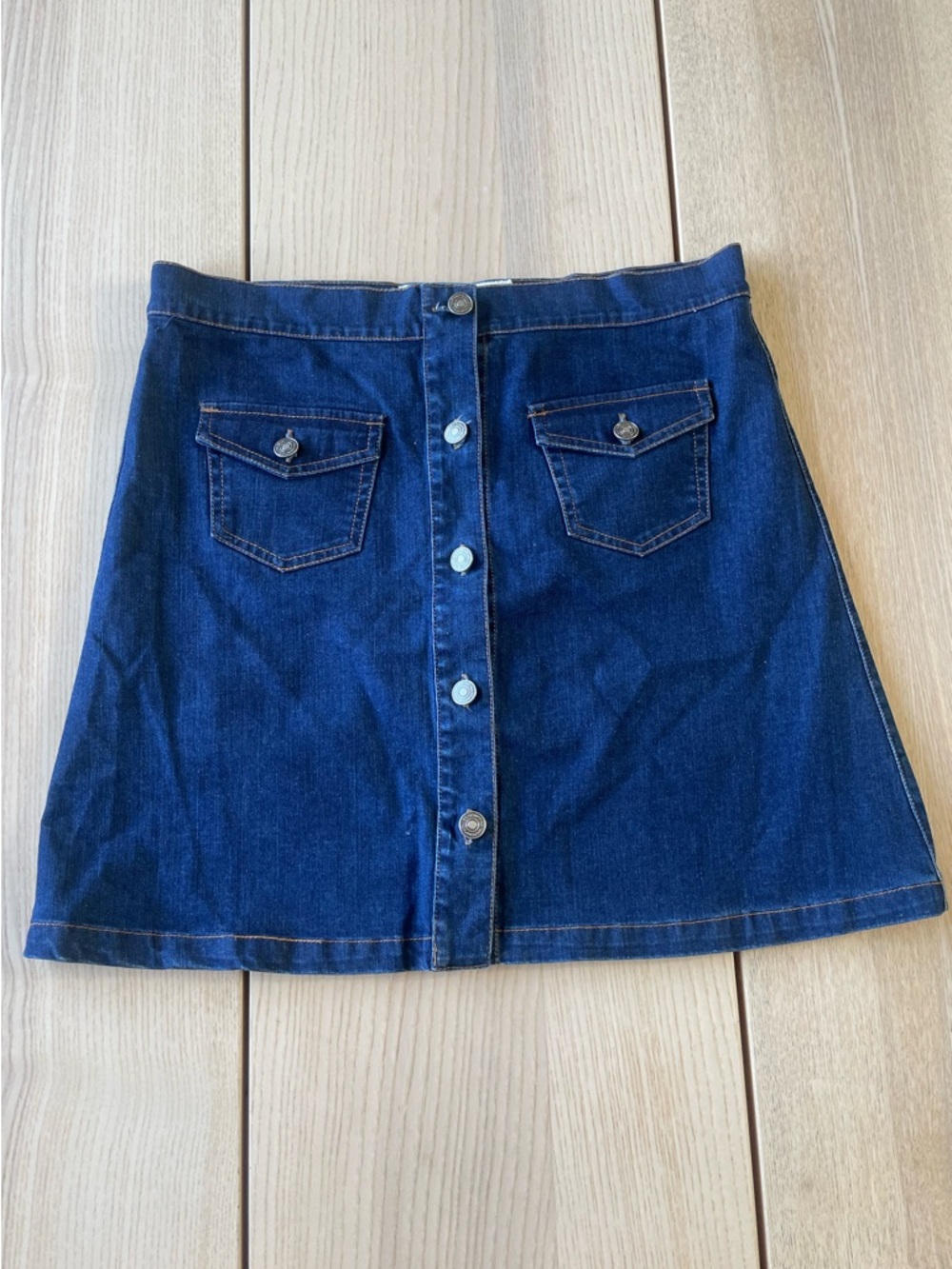 Pink Martini Denim skirt Dark Blue Button-Front Denim Mini Skirt ladies medium